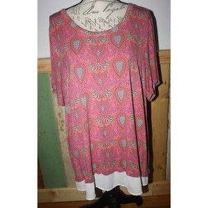 Rose + Olive Women's Top XXL 2XL Coral Purple Rayon Pullover Blouse Tunic Ladies